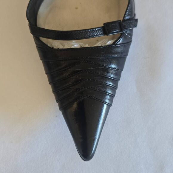 Via Spiga Vintage Heels, Blk Patent/Blk Leather Point Toe, Slingback Pump, 6.5 - Picture 4 of 7